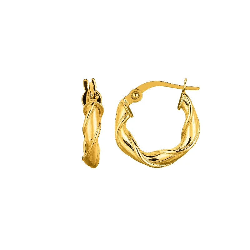 Designer Crystal Earrings-14K Gold 3x15mm Twist Hoop Earring