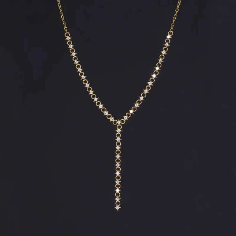 Beaded Necklaces-1.40ct G-H VS DIAMOND 18k LARIAT NECKLACE YELLOW GOLD CHAIN LINK NATURAL DROP