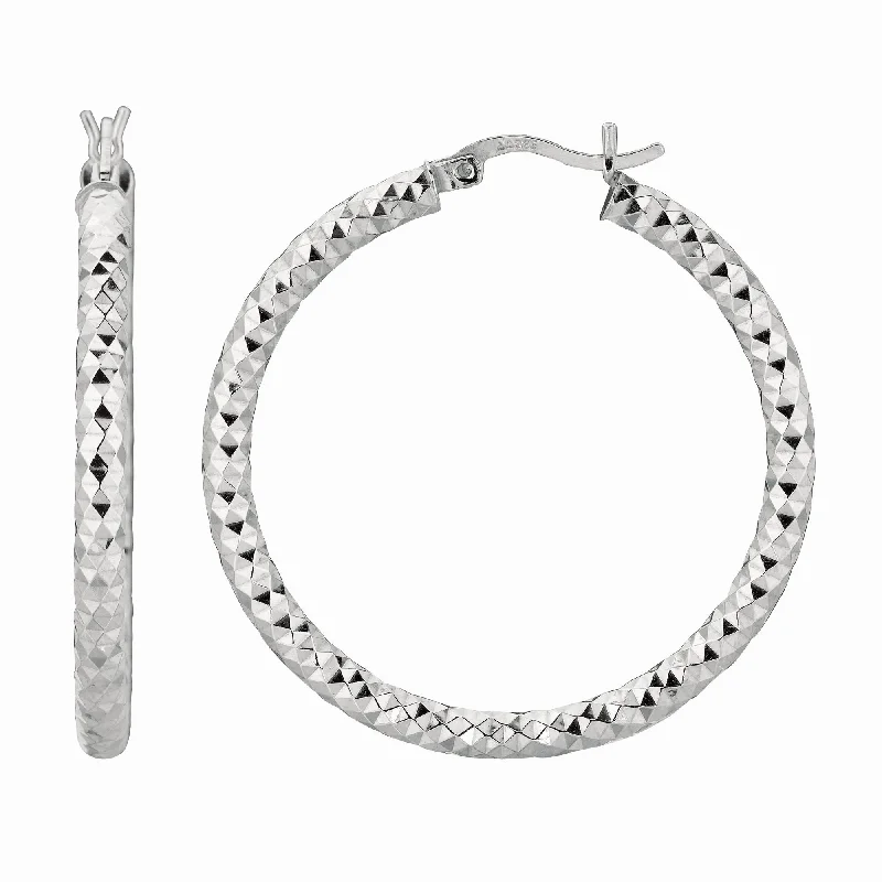 Fashionable Drop Earrings-Silver 4x25MM Diamond Cut Earring