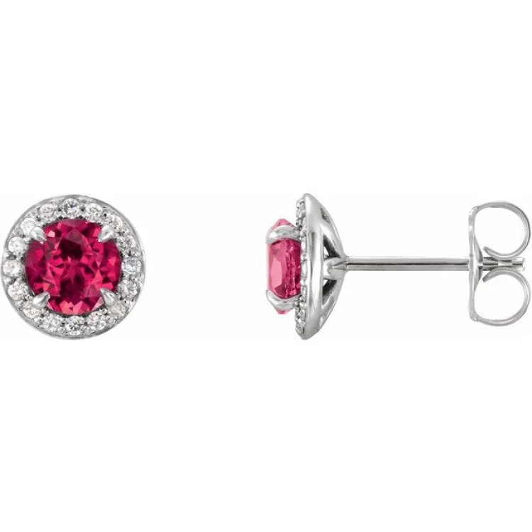 Flower Earrings-14K White 3.5 mm Natural Ruby & 1/8 CTW Natural Diamond Earrings