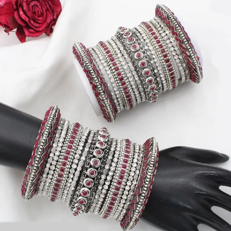 Bangles For Ganesh Chaturthi-JCM  Silver Plated Pota Stone Bangle Set