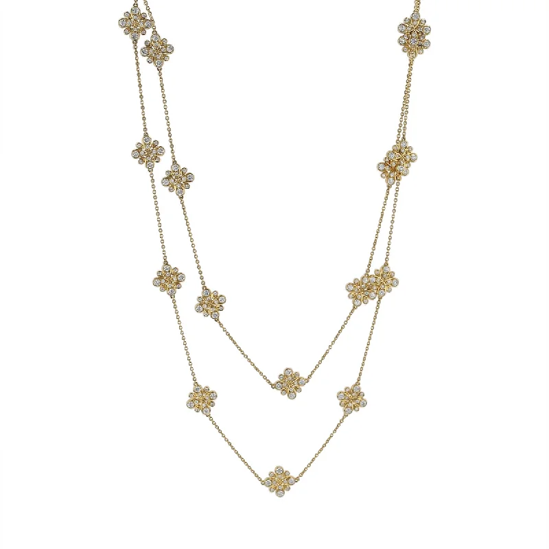 Silver and Gold Necklaces-Scallop Jubilee Diamond Station Necklace in 18K Yellow Gold, 36in