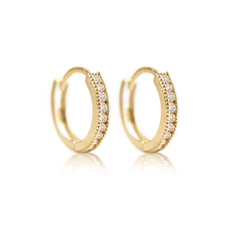 Silver Drop Earrings for Women-Milgrain Diamond Huggie Earrings