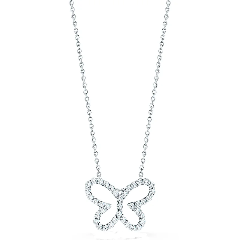 Silver Chain Necklaces for Women-Diamond Butterfly Necklace in 18K White Gold