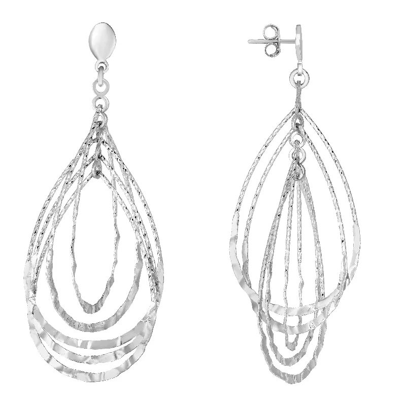 Multi-layer Earrings-Silver Tear Drop Hammered Earring