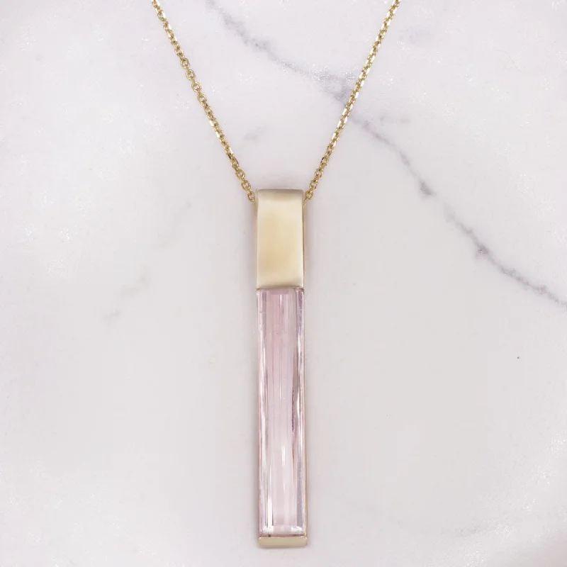 Gold Chain Necklaces-NATURAL PINK TOURMALINE BAR NECKLACE 14k YELLOW GOLD PENDANT DROP DANGLE SLEEK