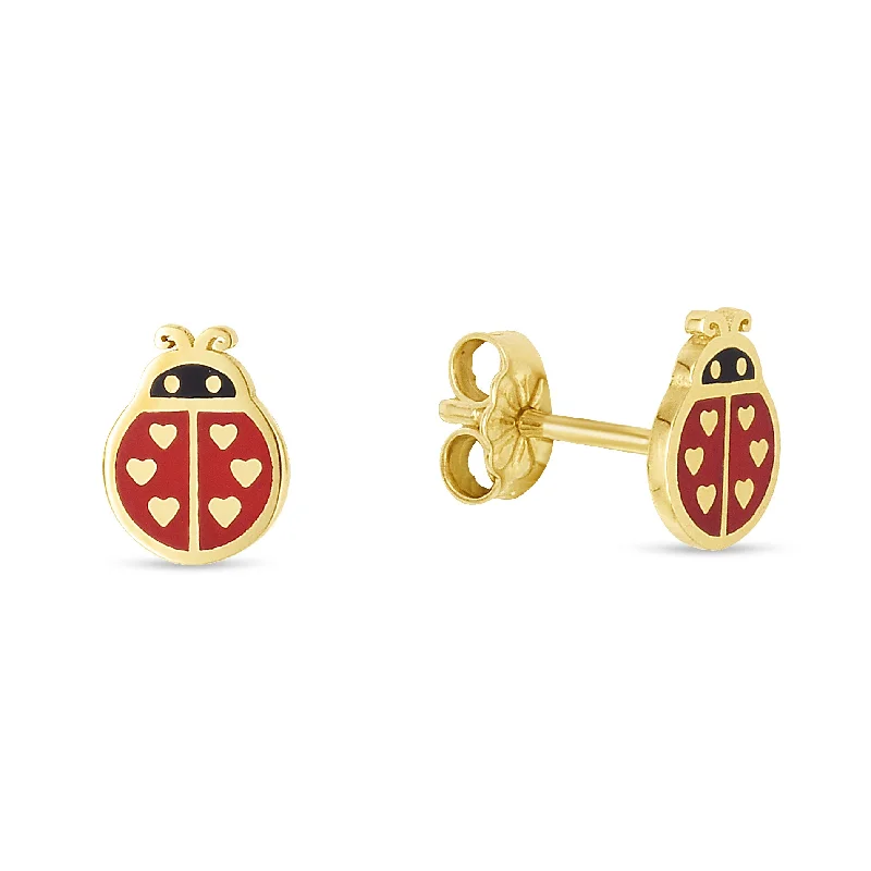 Elegant Drop Earrings for Women-14K Gold Ladybug Enamel Earrings