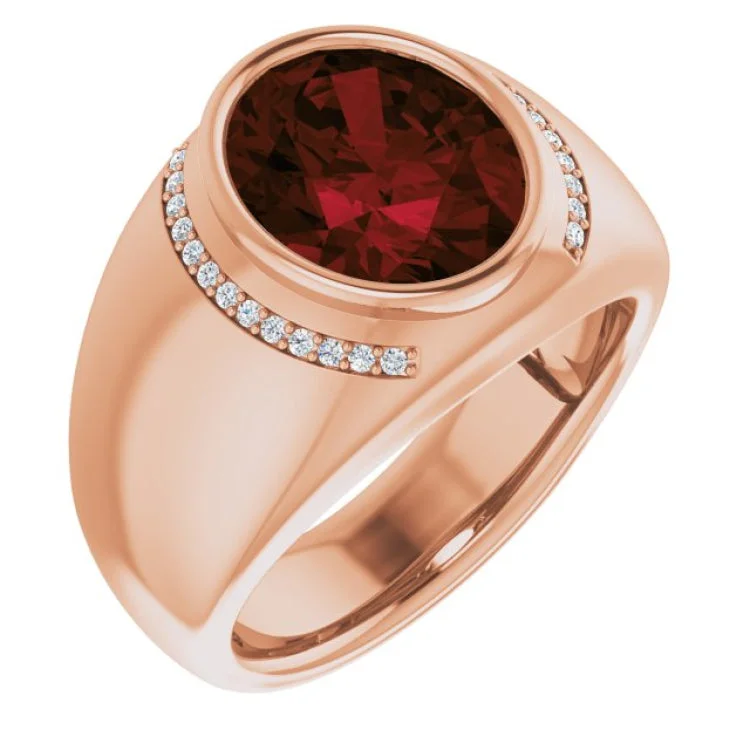 Luxury Wedding Bands-14K Rose Natural Mozambique Garnet & 1/8 CTW Natural Diamond Ring