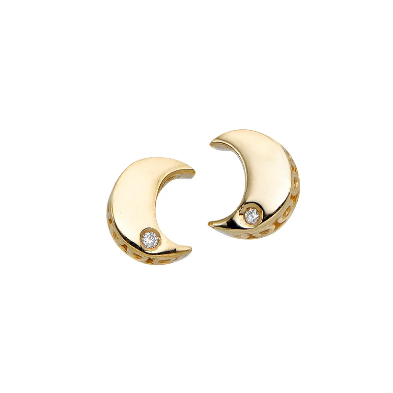 Stud Earrings with Gemstones-14K Gold .01ct Diamond Moon Stud Earring