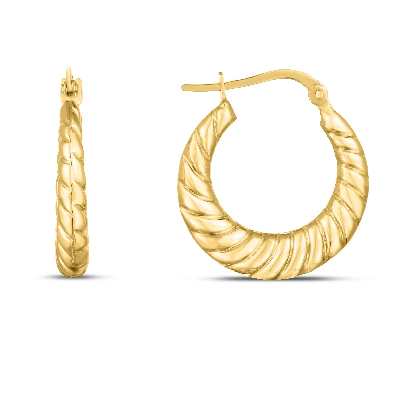 Personalized Hoop Stud Earrings-14K Gold Twisted Cable Graduated Hoops