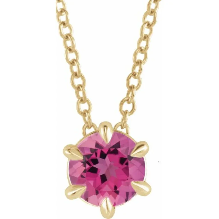 Elegant Bar Necklaces-14K Yellow 6 mm Natural Pink Tourmaline Solitaire 16-18" Necklace