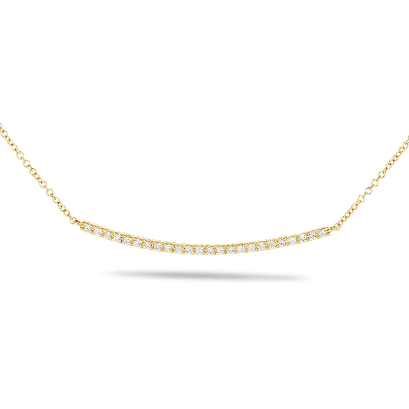 Women’s Choker Necklaces-18K Gold 0.28ct Curved Bar Diamond Necklace