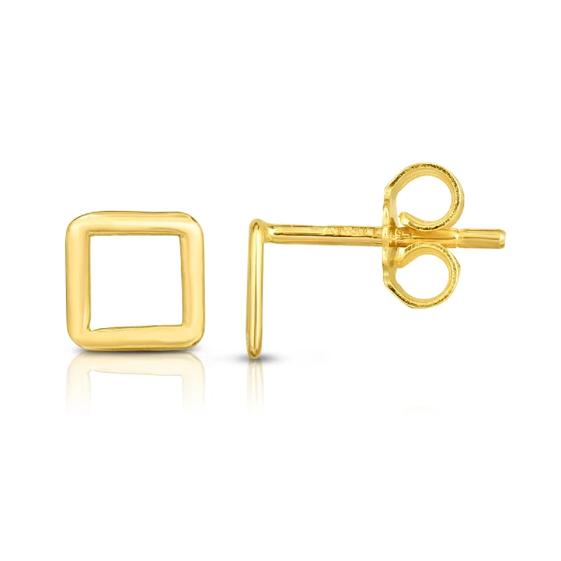 Large Gemstone Earrings-14K Gold Open Square Stud Earring