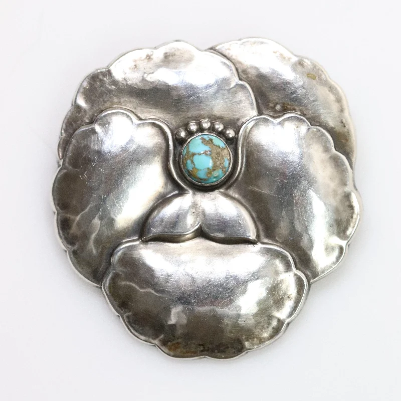 Brooch For Parties-Vintage Georg Jensen Jewelry | Art Nouveau Pansy with Turquoise Brooch 113