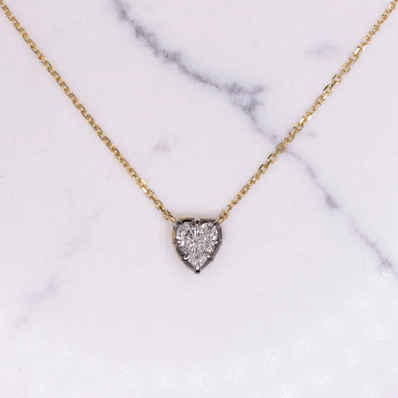 Ethnic Necklaces-DIAMOND SOLITAIRE NECKLACE VICTORIAN STYLE COLLET HEART SHAPE 14k GOLD PENDANT